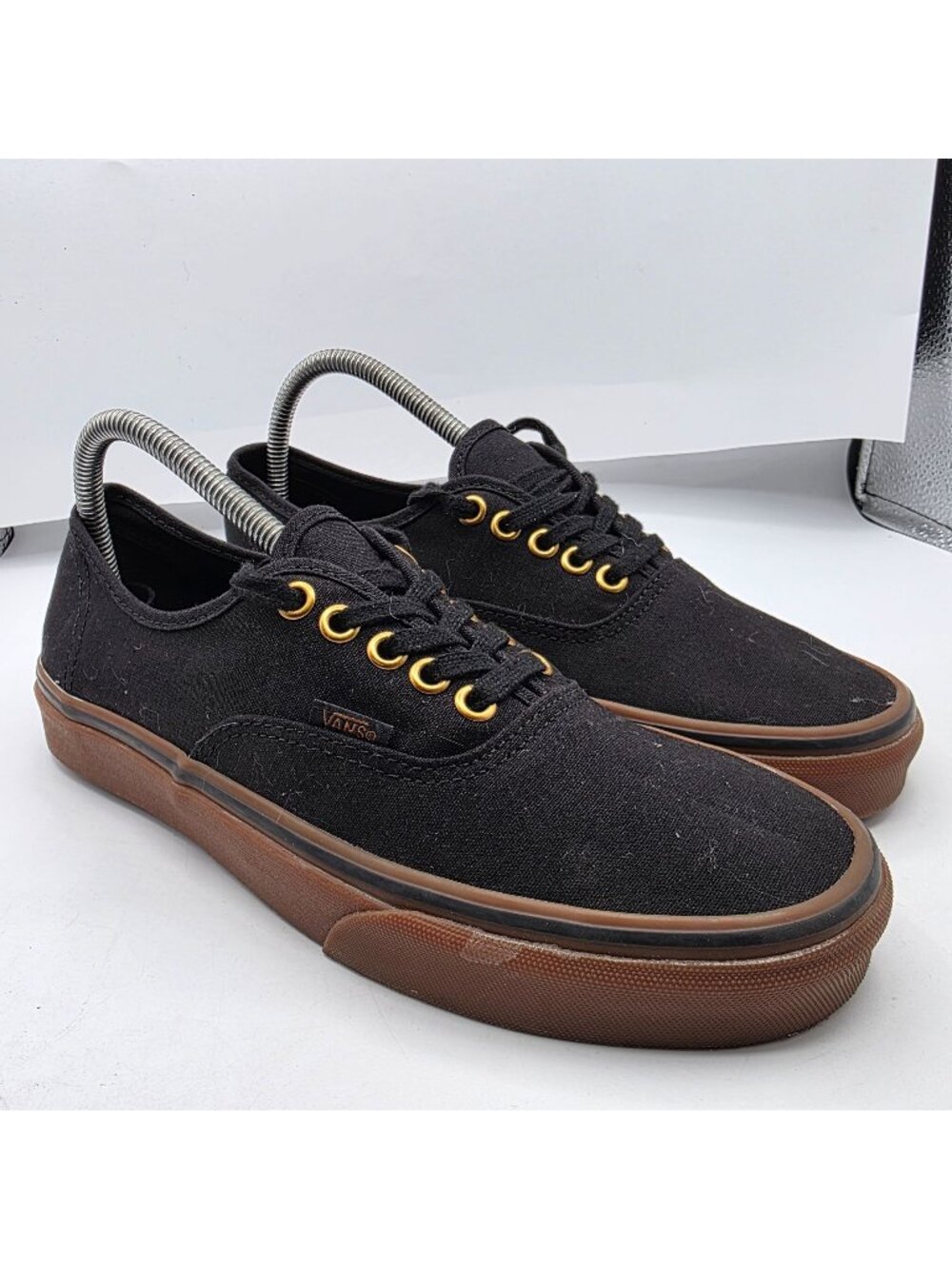 Vans Authentic Black Gum Sole Womens Size 9.5 Black Gold Shoes Casual Skate